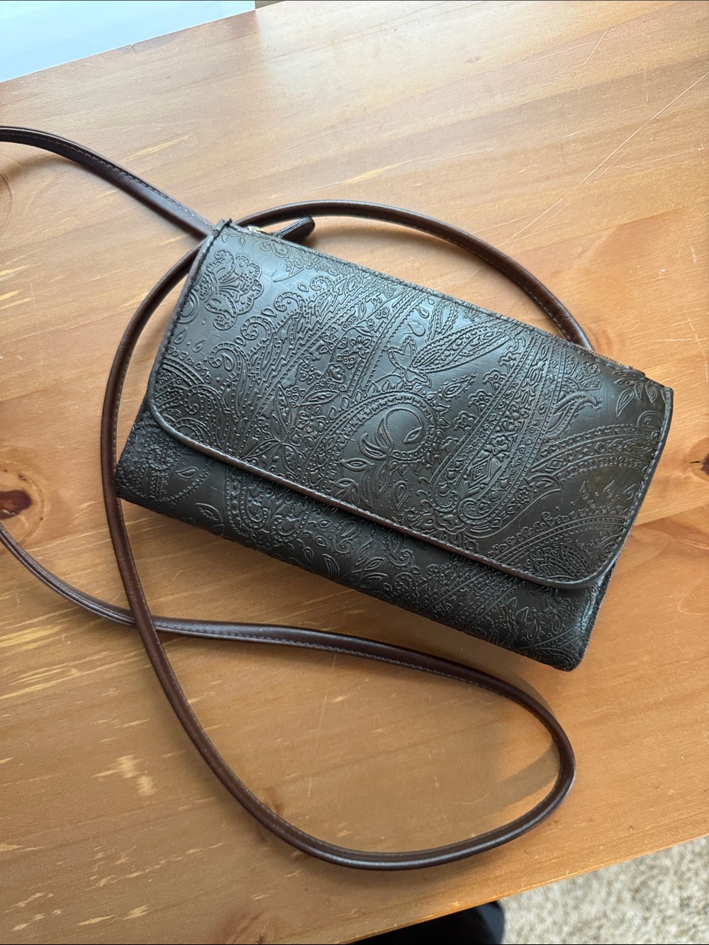 Relic Embossed Paisley Crossbody Bag in Dark Brown